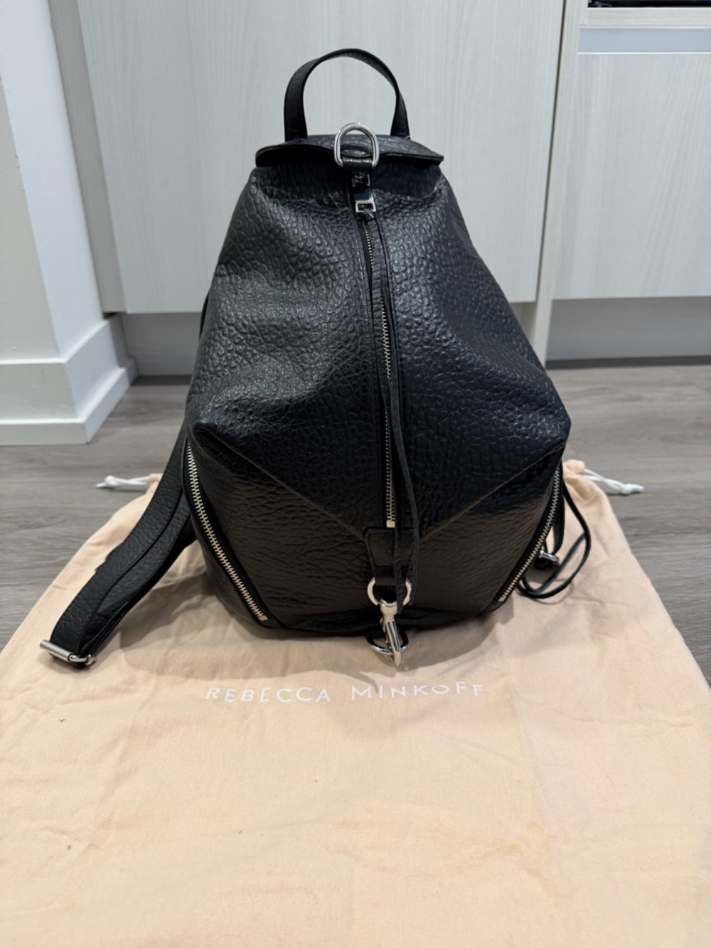 Rebecca Minkoff Black Pebbled Leather Convertible Backpack new